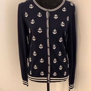 NWT Talbots Anchor Button Sweater/Cardigan - size Medium - Navy and White